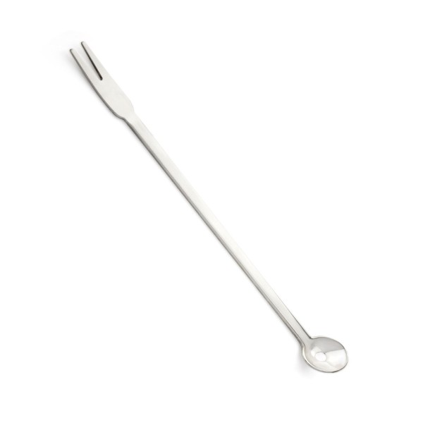 langer glatter Edelstahl Barlöffel mit Olivengabel 22 cm lang