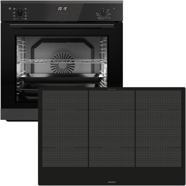 Oranier autarkes Einbau-Backofen Set inkl. 80 cm Flächen-Induktion Kochfeld FLI680 EBS420 Knebel versenkbar, Soft Close