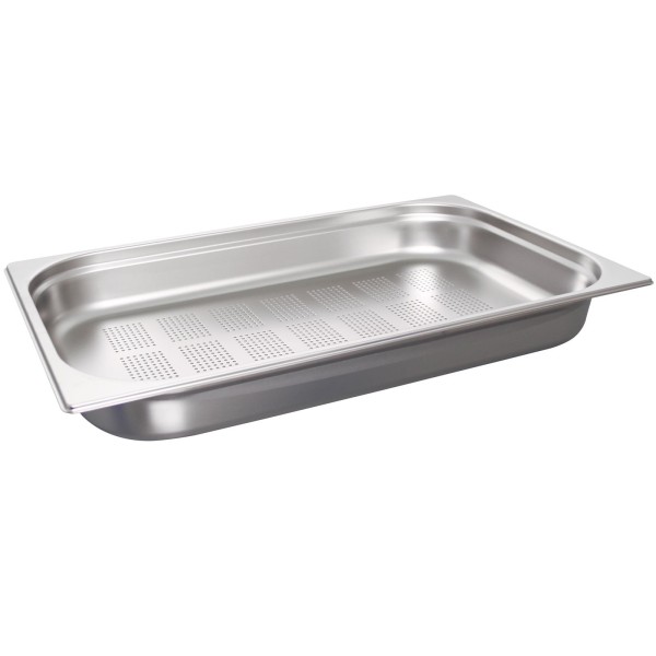 Schneider Edelstahl Gastronorm-Behälter GN 1/1 mit Bodenlochung & stapelbar 6,5 cm tief