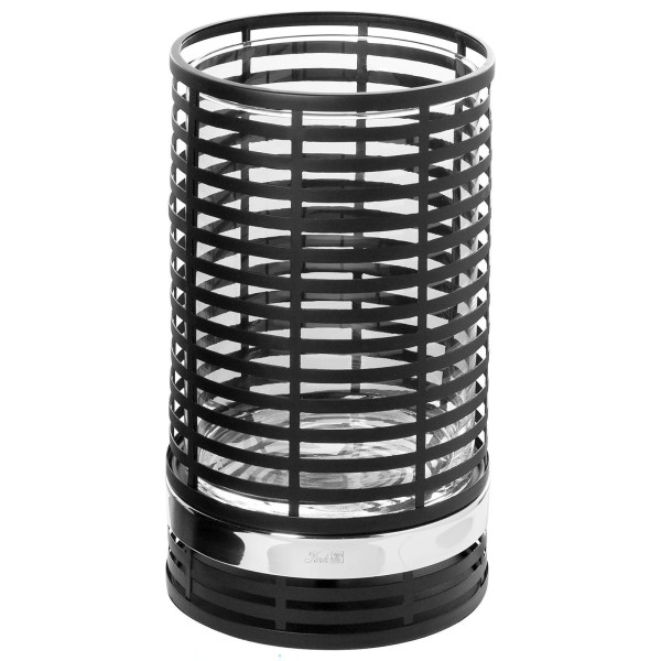 Fink schwarzes rundes Windlicht mit Glas 35 cm hoher Kerzenhalter für Stumpenkerzen - Art.-Nr. 146306