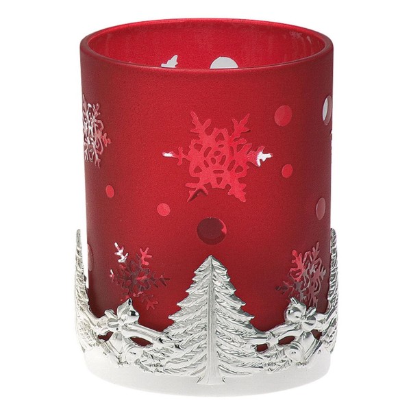 runder roter Deko Glas Teelichthalter Tannenbaum 9.5 cm hoch - Art.-Nr. 5295ver