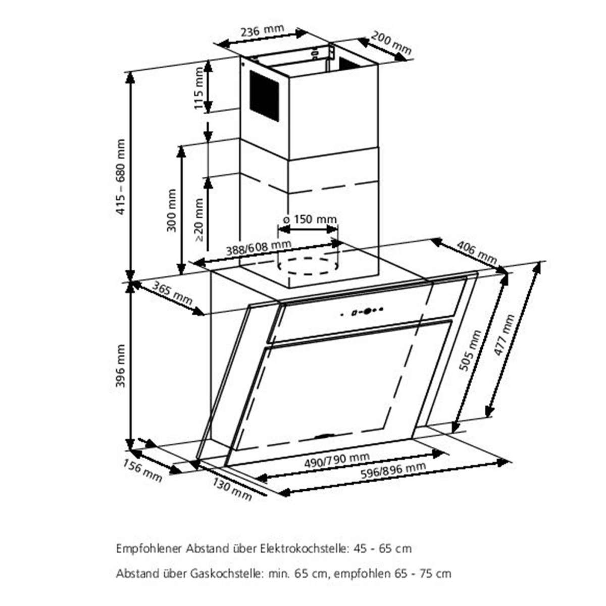 Oranier weiße breite schräge Umluft Wandhaube 90 cm Scala | MM-ComSale