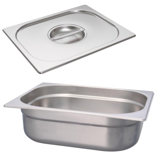 Schneider GN-Behälter 1/2 mit Deckel 10 cm tiefer Edelstahl Gastronorm Einsatz ohne Löffelmulde