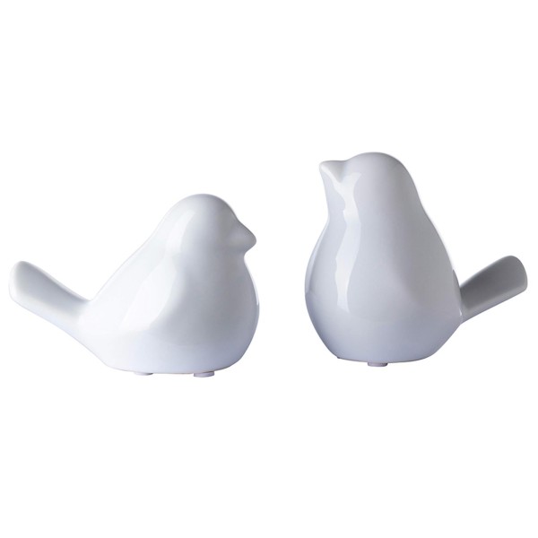 Fink Deko Vögel 2er Set 12x10 cm weißes Vogel Paar aus Keramik als Deko im Frühling oder Ostern - Art.-Nr. 129063