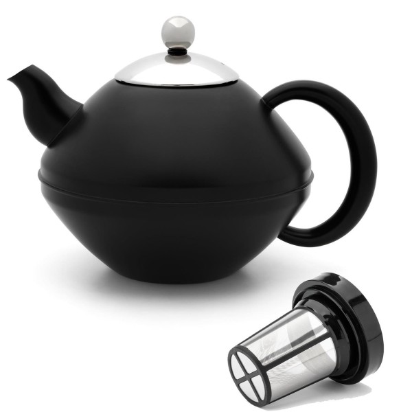 Bredemeijer bauchige schwarze doppelwandige Edelstahl Teekanne 1.4 L & Zubehör ohne / mit Filter