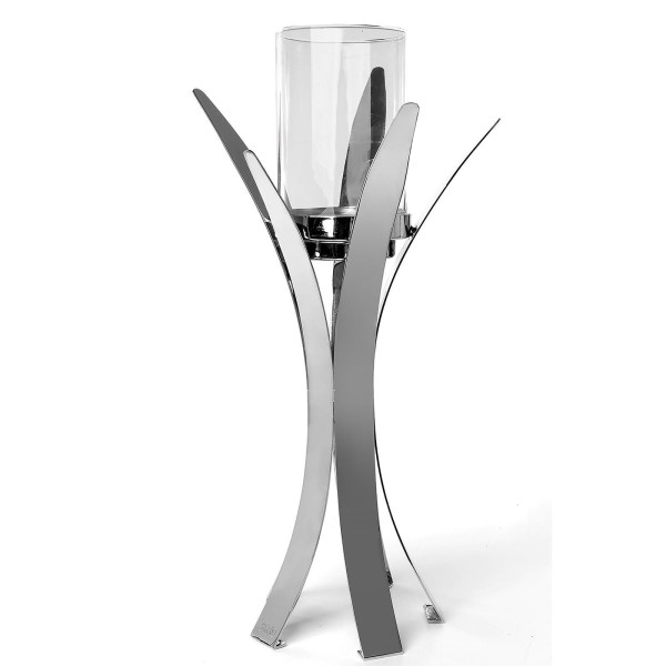 Fink Edelstahl Kerzenhalter 53 cm mit Glas für Stumpenkerzen & Teelichter glänzend vernickelt - Art.-Nr. 144184