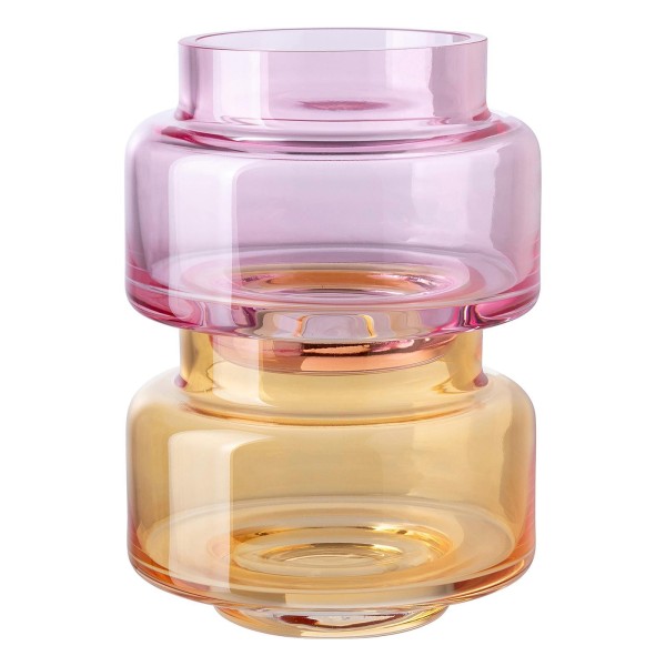 Fink Studio 2-teiliges Teelichthalter Set Ø 10 cm aus Glas orange & rose stapelbar - Art.-Nr. 116143