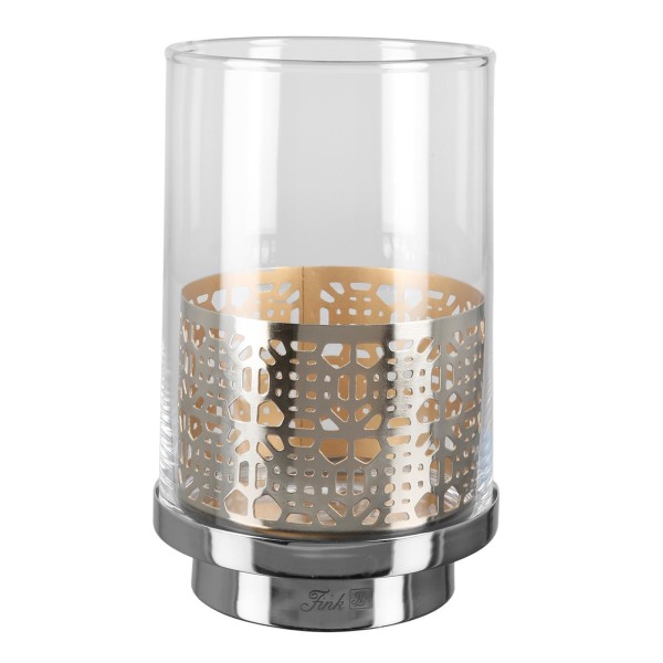 Fink hohes Windlicht mit Glas 21 cm innen goldfarbener Kerzenhalter für Stumpenkerzen - Art.-Nr. 146182