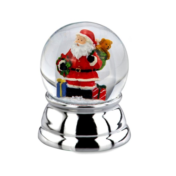 kleine versilberte Glas Schneekugel Ø 5 cm farbiger Weihnachtsmann - Art.-Nr. 5329ver