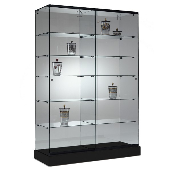 große breite Messevitrine abschließbar Messebau rollbar 125 cm schwarz