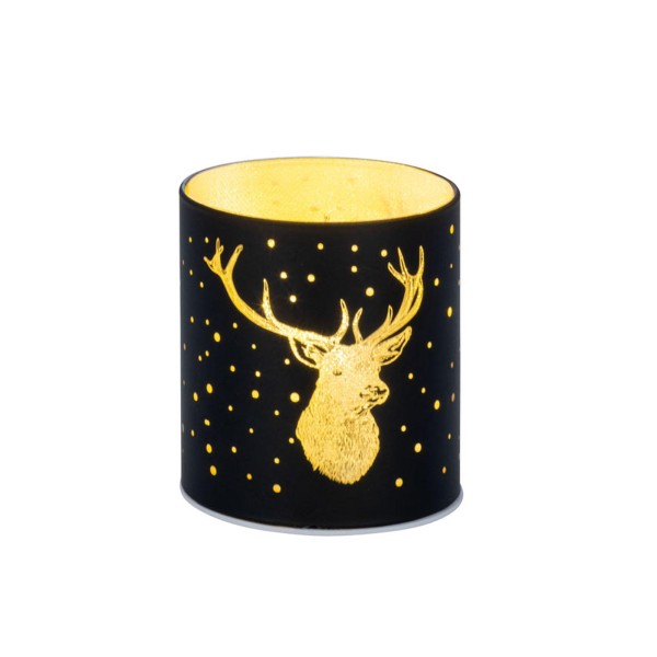 Kleines LED Tisch-Windlicht 8,5 x Ø 7,5 cm schwarzes Deko Glaswindlicht & Stimmungslicht