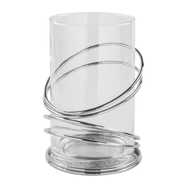 Fink rundes Stumpenkerzen Windlicht 25x15 cm aus Glas Kerzenhalter silberfarben - Art.-Nr. 159605