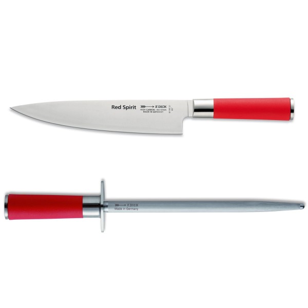 Dick Red Spirit breites Kochmesser 21 cm & runder Standardzug Wetzstahl 25 cm