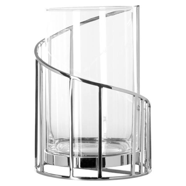 Fink großes rundes Windlicht 30x20 cm mit Glas Stumpenkerzenhalter aus Edelstahl - Art.-Nr. 146332