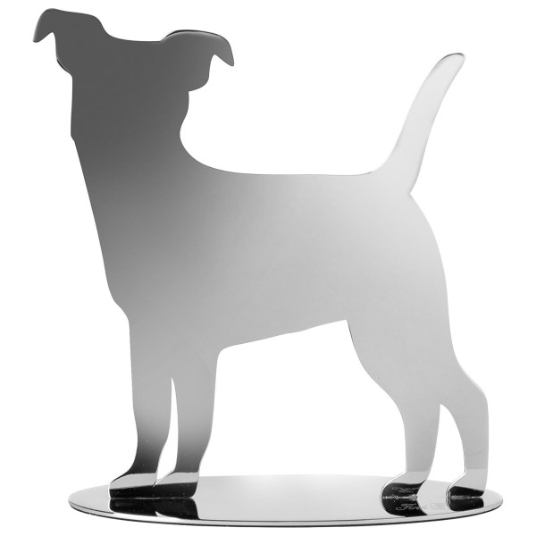 Fink stehender Deko Hund aus Edelstahl 6 x 15 x 14 cm silberner Jack Russel zum Aufstellen - Art.-Nr. 151210