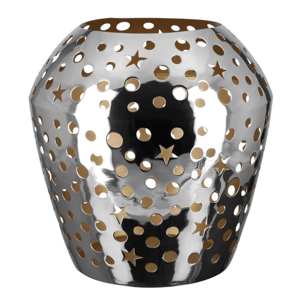 Fink großes Windlicht ohne Glas 36 cm silbernes Stimmungslicht für LED- & Stumpenkerzen - Art.-Nr. 146194