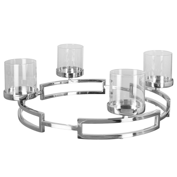 Fink runder Edelstahl Teelichtständer Ø 40 cm 4-flammig Kerzenhalter-Kranz inkl. Gläser - Art.-Nr. 143050