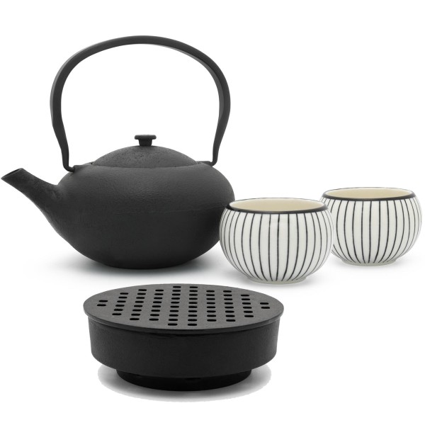 Bredemeijer Tee Geschenk Set Gusseisen 1.0 Liter mit 2 Porzellanbecher & Teewärmer