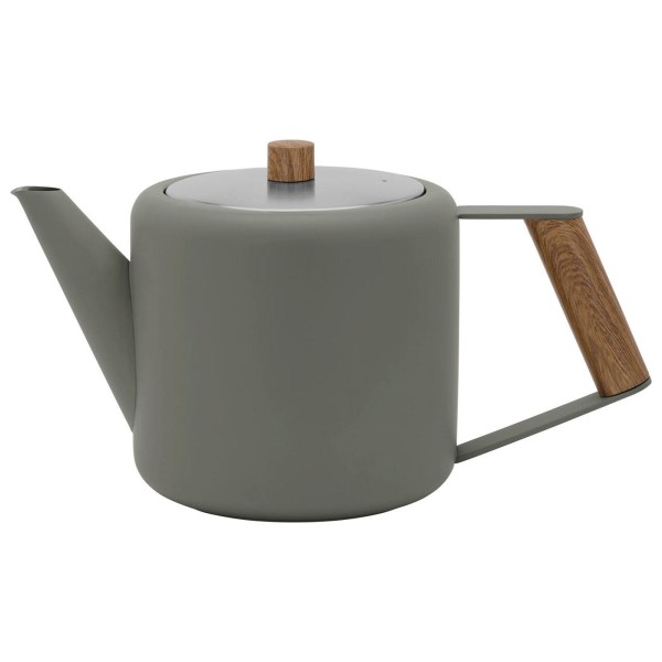 Bredemeijer doppelwandige Edelstahl Teekanne 1.1 Liter schiefer-grau Griff Holzoptik