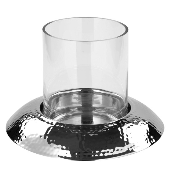 Fink großes Aluminium Windlicht Ø 28cm mit Glas gehämmerter Stumpenkerzenhalter - Art.-Nr. 159045