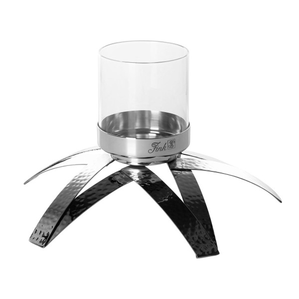 Fink gehämmerter Kerzenhalter mit Glas 25 cm in Sternenform vernickelt - Art.-Nr. 142131