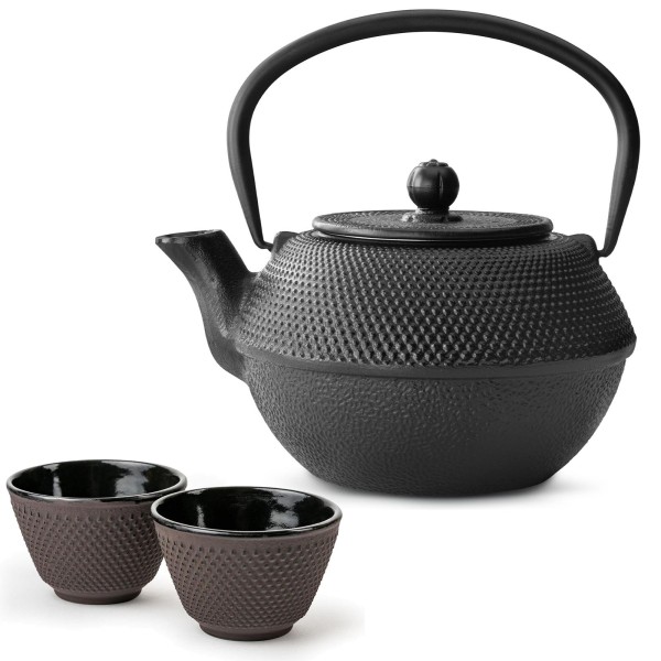 Bredemeijer Gusseisen Teekannen Set 1.1 Liter schwarz mit lilafarbenen Bechern 2