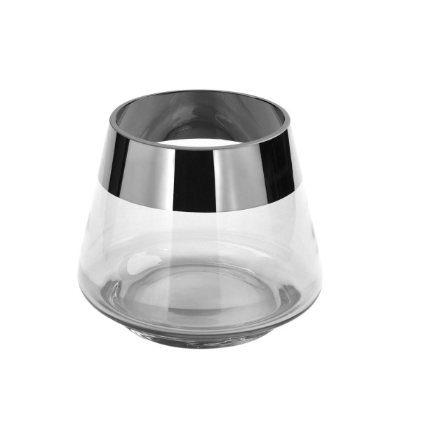 Fink Teelichthalter Ø 11 cm aus Glas transparentes Windlicht mit silbernem Rand - Art.-Nr. 112004