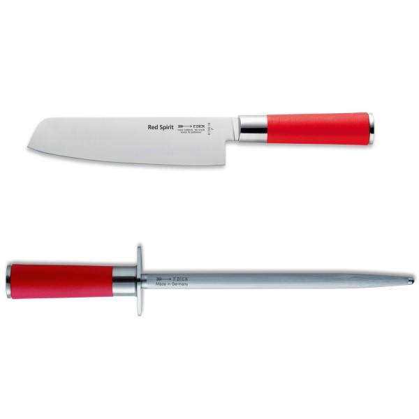 Dick Red Spirit Usuba Gemüsemesser 18 cm & runder Standardzug Wetzstahl 25 cm