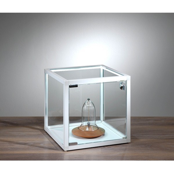 kleine quadratische Tisch Präsentationsvitrine beleuchtet mit Schloss 42 cm - Art.-Nr. VW-4242-LED-W-mb