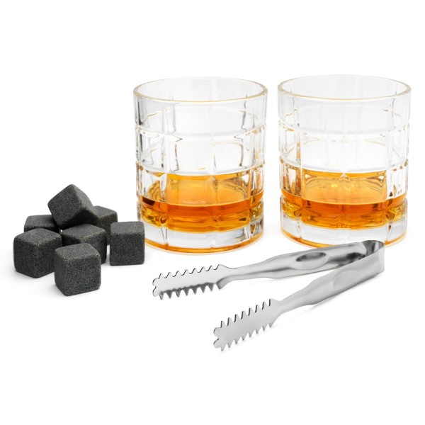 Leopold Vienna Whiskeygläser Set mit Zange & 6 Granit-Eiswürfel