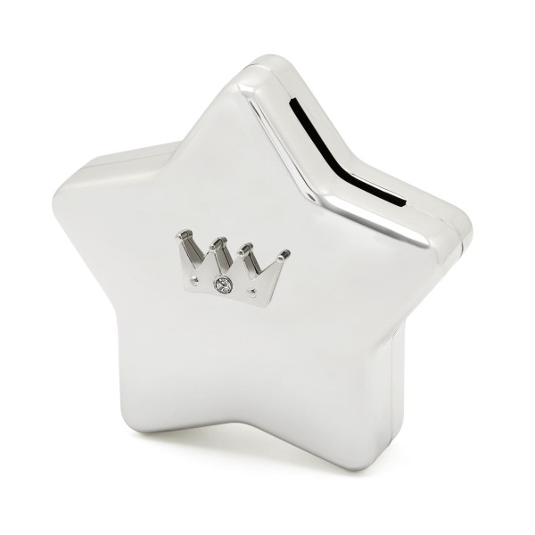 glänzende versilberte Kinder Spardose Stern mit Krone - Art.-Nr.8104261