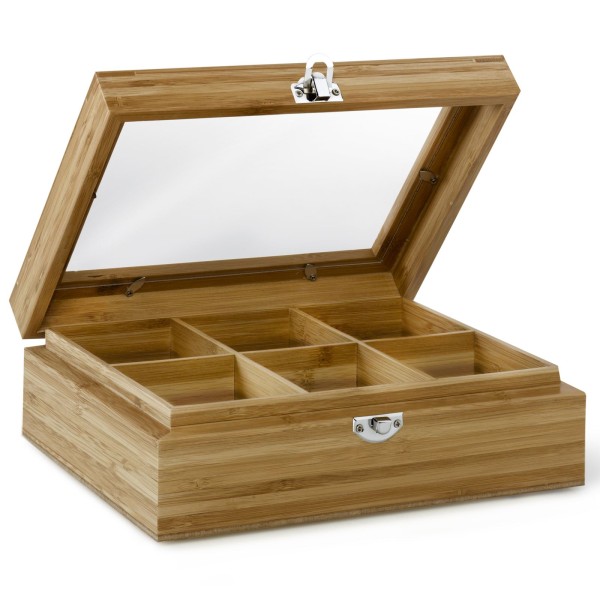 Bredemeijer kleine helle Holz Teebeutel-Kiste mit 6 Fächer und Sichtfenster ca. 20 cm breit