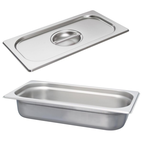 Schneider GN-Behälter 1/3 mit Deckel 6,5 cm tiefer Edelstahl Gastronorm Einsatz ohne Löffelmulde