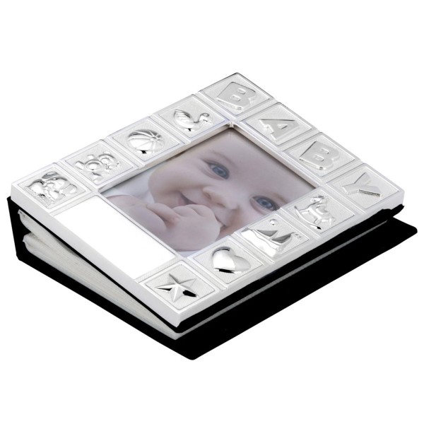 Fotoalbum Baby Front-Foto 9x13 cm innen bis 10x15 cm versilbertes Album für bis zu 72 Bilder