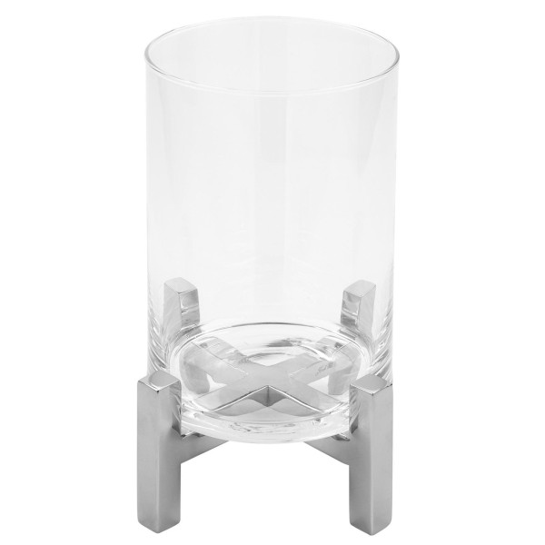 Fink Windlicht mit Glas 23 cm Stumpenkerzenhalter mit Edelstahl-Gestell & 4 Füßchen - Art.-Nr. 146154