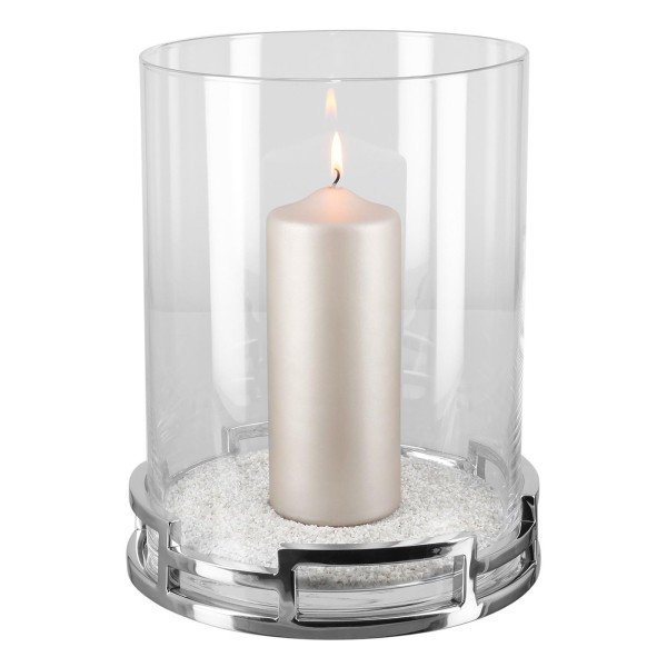 Fink rundes Windlicht 23 cm Stumpenkerzenhalter mit Glas & Edelstahl-Sockel - Art.-Nr. 146104