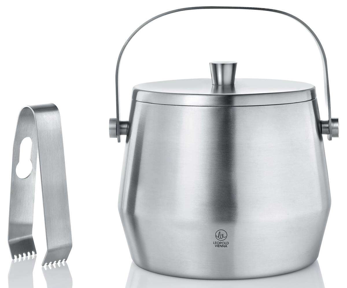 kleiner doppelwandiger Edelstahl Eisbehälter mit Zange 18 cm hoch | MM