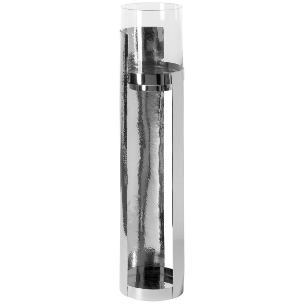 Fink Boden-Windlicht 88 cm vernickelte Kerzen-Säule gehämmert mit Glas - Art.-Nr. 146326