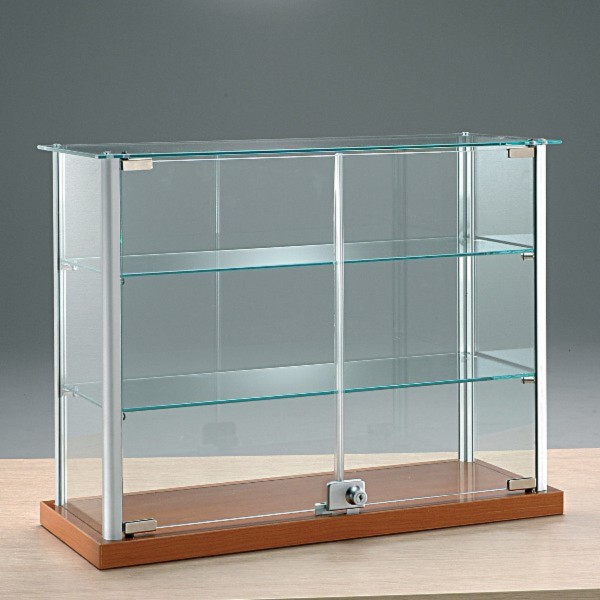 kleine breite Aufsatzvitrine Glas 65 cm Tischvitrine Alu abschließbar kirschbaum - Art.-Nr. ADT65-25-ob-kirsche