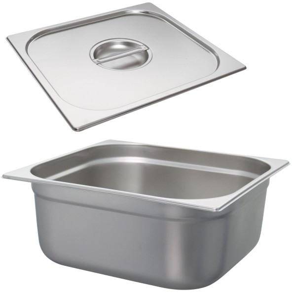 Schneider GN-Behälter 2/3 mit Deckel 15 cm tiefer Edelstahl Gastronorm Einsatz ohne Löffelmulde