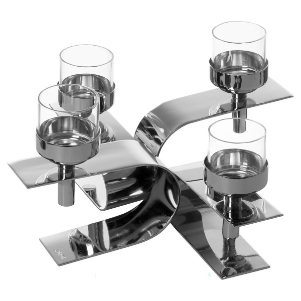 Fink 4-armiger Teelichthalter 30x30 cm 4-flammiger Alu Kerzenhalter inkl. Gläser - Art.-Nr. 143093
