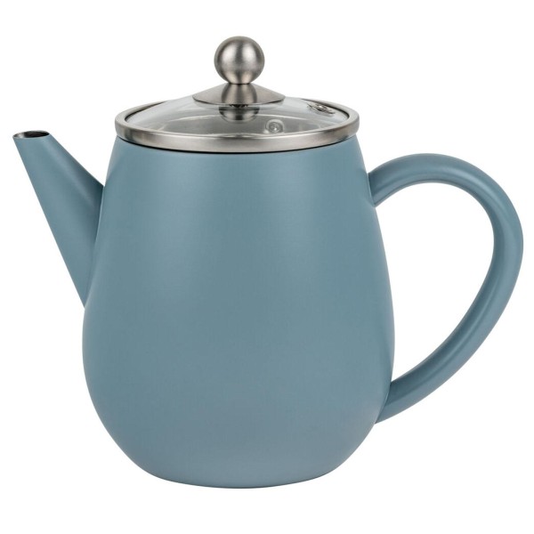 Bredemeijer blaue doppelwandige Mini-Teekanne 0.5 Liter mit Glasdeckel & Tee-Filter