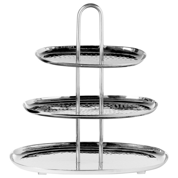 Fink dreistöckige ovale Etagere 32 cm aus gehämmerten Edelstahl für Obst oder Snacks - Art.-Nr. 155492