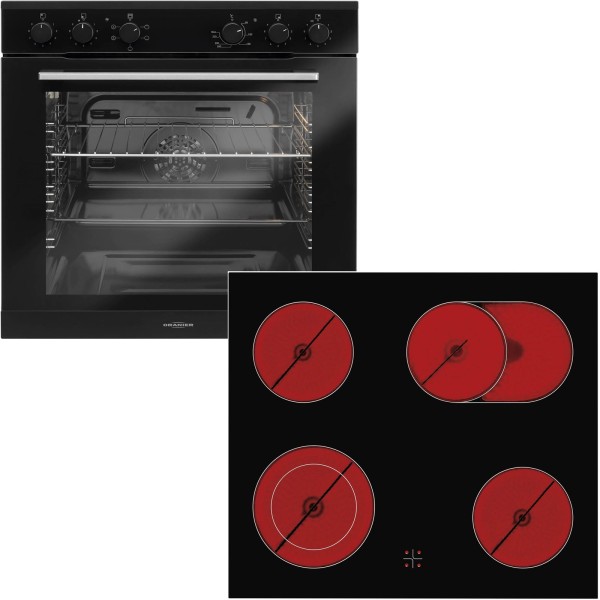 Oranier schwarzes Einbauherd Set EBH 9913 & 60 cm breites Glaskeramikkochfeld KFC 9866