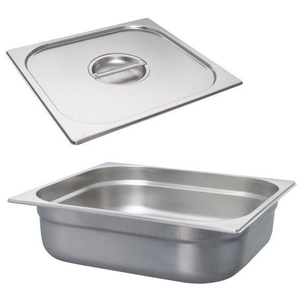 Schneider GN-Behälter 2/3 mit Deckel 10 cm tiefer Edelstahl Gastronorm Einsatz ohne Löffelmulde