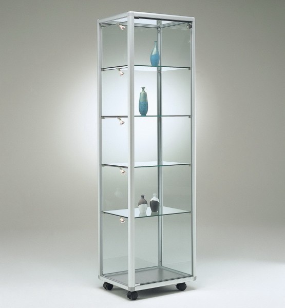 schmale moderne beleuchtete Glasvitrine Ausstellung abschließbar 50 x 50 cm - Art.-Nr. BV5252-mb-r-gr