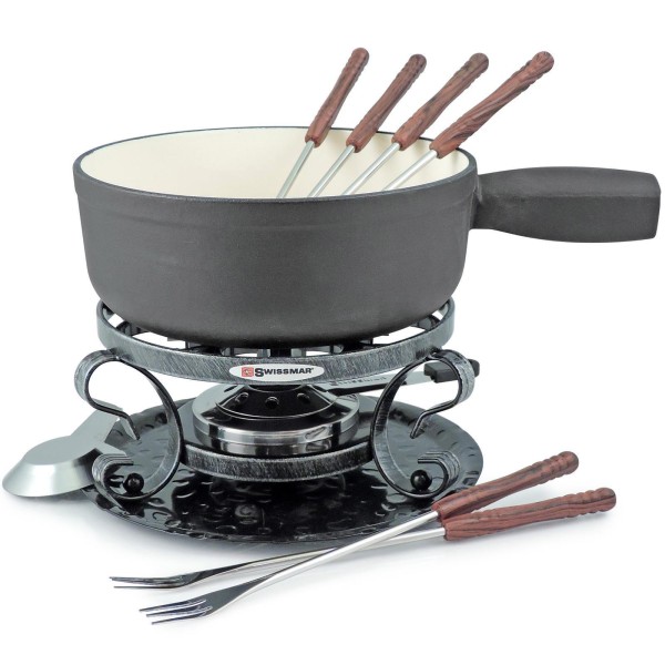 Swissmar schwarzes Gusseisen Käsefondue-Set Induktion 9-teilig für 6 Personen