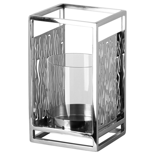 Fink eckiges Windlicht 10x10 cm mit Glas hoher Edelstahl Kerzenhalter für Stumpenkerzen - Art.-Nr. 146227