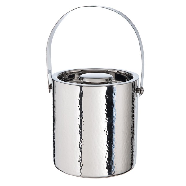 Fink Eiswürfeleimer 16 x Ø 15 cm silber Edelstahl gehämmert Eiseimer mit Deckel & Tragegriff - Art.-Nr. 154262