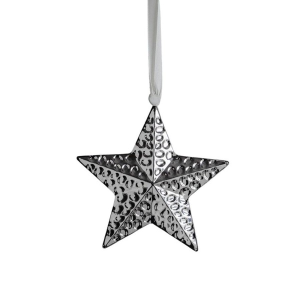 Deko Stern Anhänger 14 cm Edelstahl gehämmerter - kleiner Weihnachtsstern zum Aufhängen